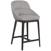 Yono Counter Stool in Grey Leather & Dark Wood (Set of 2)